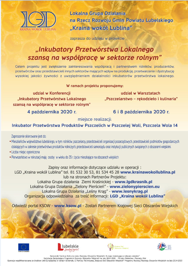 plakat projekt LGD  &bdquo;Inkubatory Przetw&oacute;rstwa Lokalnego szansą na wsp&oacute;łpracę w sektorze rolnym